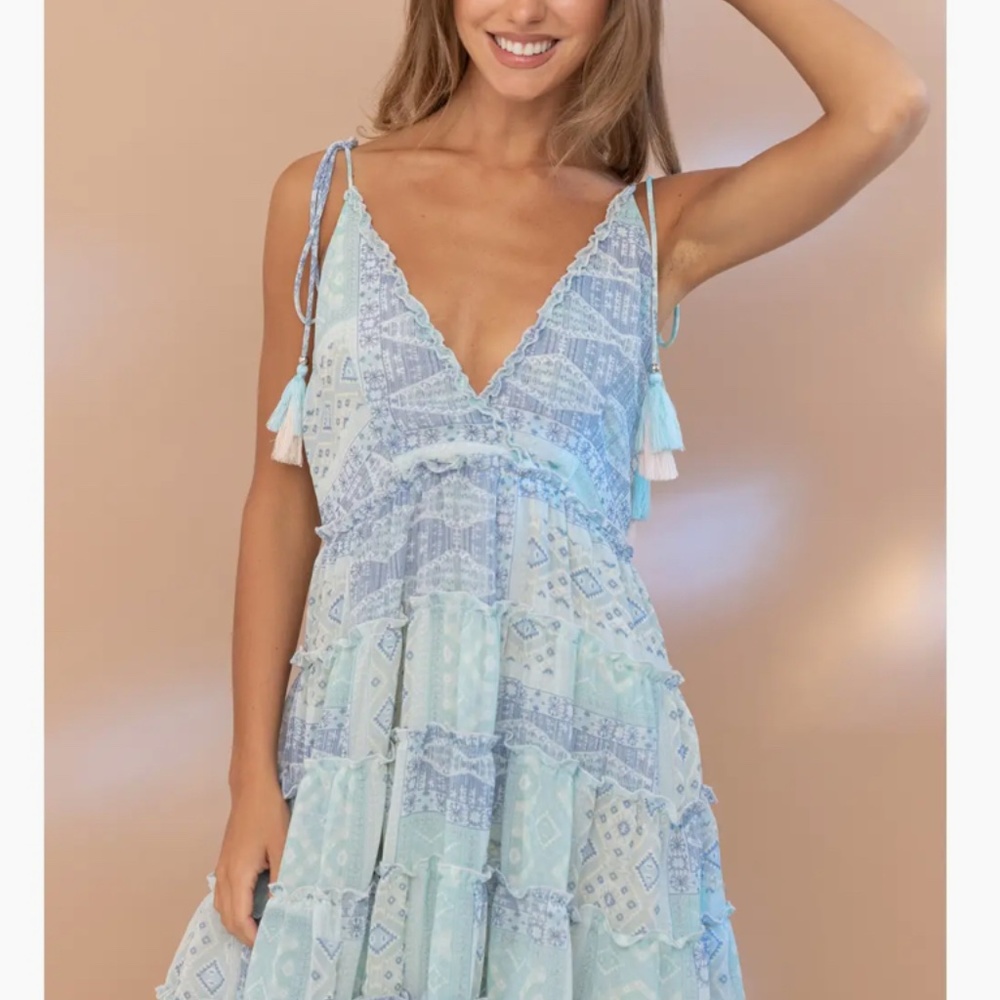 ❤ Blue B “ Ocean “ BLUE B Chiffon Tiered Summer Tank Halter Dress BR52 - Picture 3 of 9